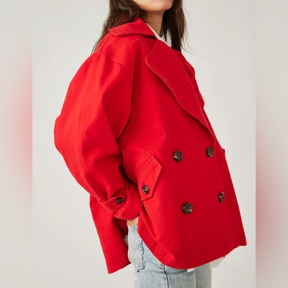 Free People NWT Highlands Solid Peacoat in High Risk Red - Picture 2 of 10